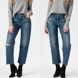 GRLFRND Helena Sixpence Cropped Straight Leg Mom Jeans Blue Sz 29 Casual Luxury